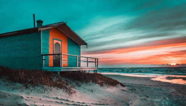 Foto pittura di una casa sulla spiaggia