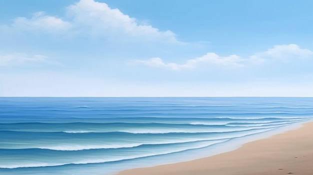 painting of a beach with a blue ocean and a white cloud generative ai