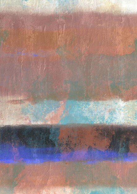 A painting of a beach with blue and orange colors