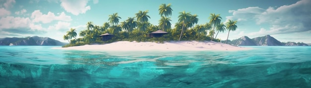Картина пляжа с пальмой на заднем плане