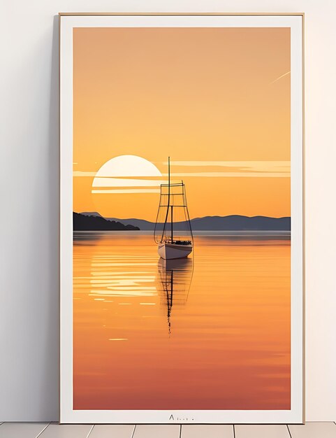 A painting of a beach with a sunset in the background genetative ai