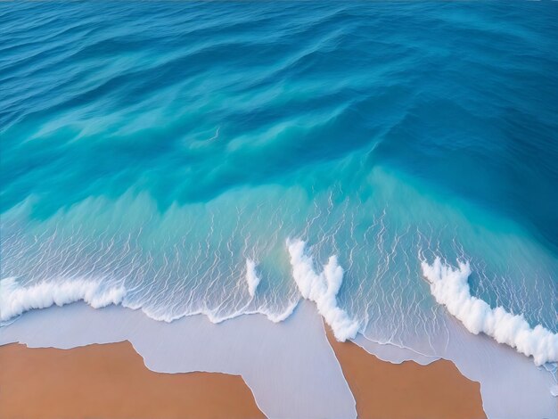 A painting of a beach with waves crashing on the sand