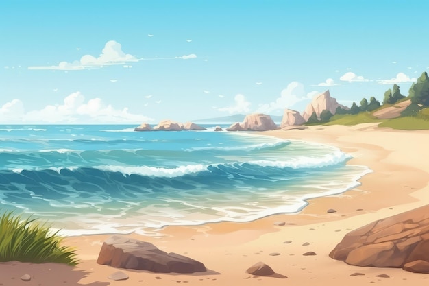 A painting of a beach with waves crashing on the shore generative AI