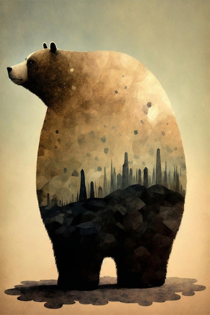 Painting of a bear standing in the water generative ai