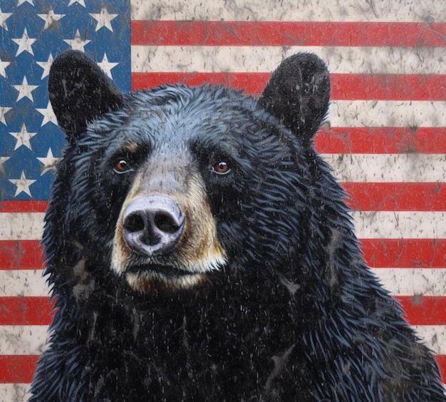 painting of a bear with a flag in the background generative ai