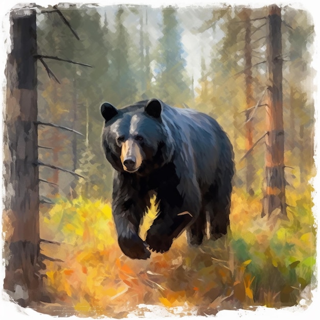 Картина медведя в лесу