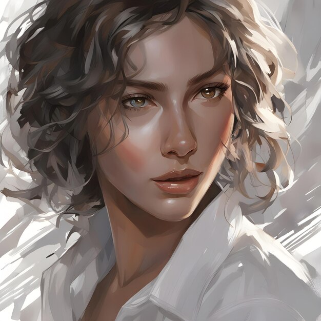 painting of beautiful girl with a white shirt