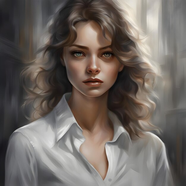 painting of beautiful girl with a white shirt