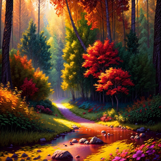 Painting beautiful natural landscape ai generated