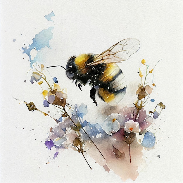 A painting of a bee on a flower