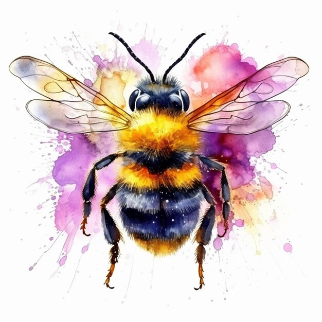 a painting of a bee with a yellow and black body generative ai