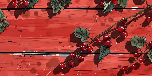 a painting of berries on a red wooden table