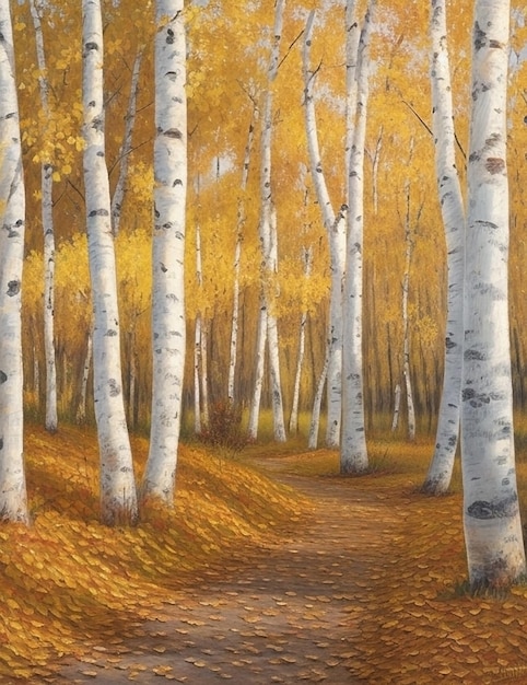 Painting of a birch forest