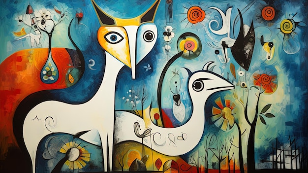 a painting of a bird and a bird