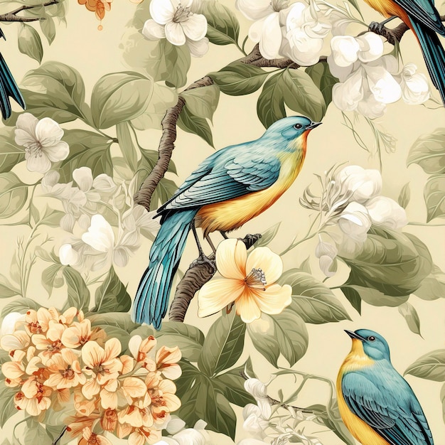 a painting of a bird and flowers with a bird on it