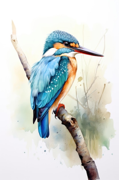 a painting of a bird on a tree branch