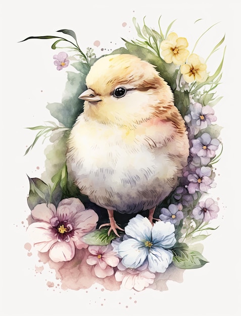 a painting of a bird with flowers and a bird in it