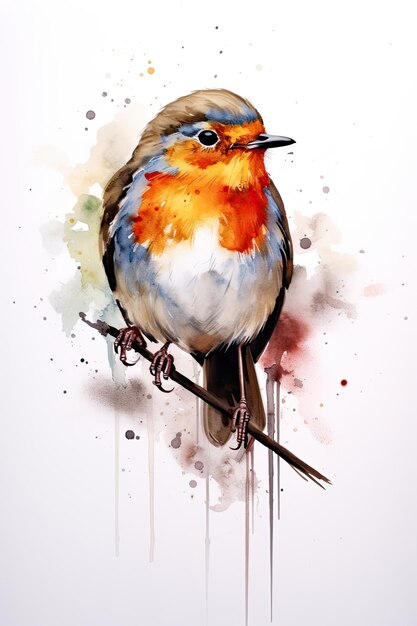 Photo a painting of a bird with orange and yellow feathers