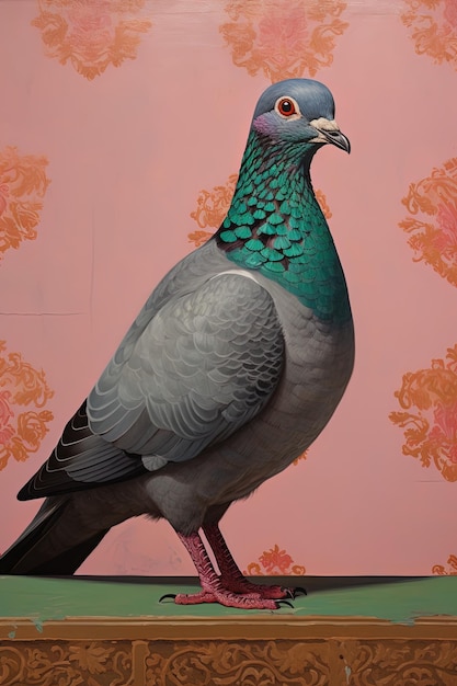 Photo a painting of a bird with a pink background with a pink background