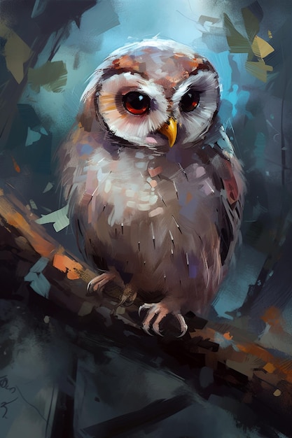 A painting of a bird with the words'the owl'on it