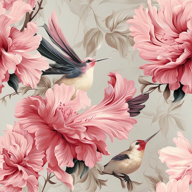 a painting of birds and flowers with a bird on it
