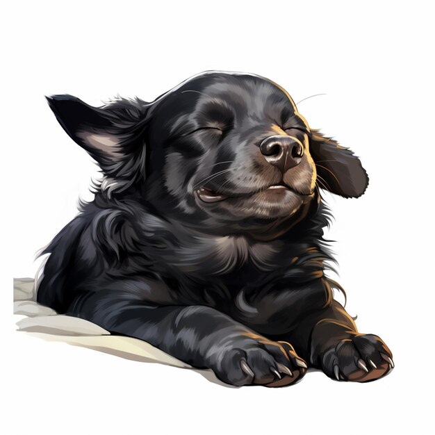 Картина черной собаки, лежащей с закрытыми глазами.