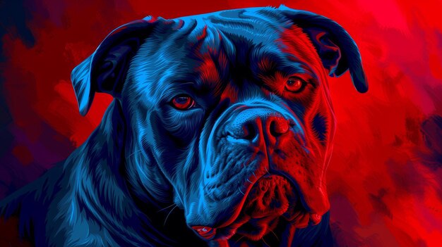 Foto un dipinto di un cane nero con sfondo rosso e blu