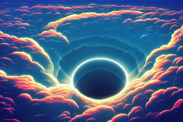 A painting of a black hole in the clouds