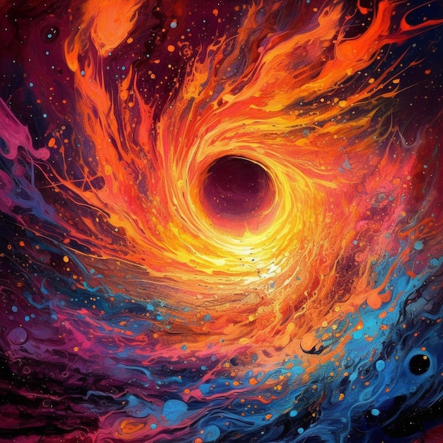 A painting of a black hole with a bright orange and blue swirl generative ai