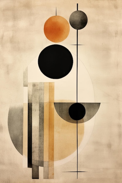 A painting of a black and orange design with a red circle in the middle