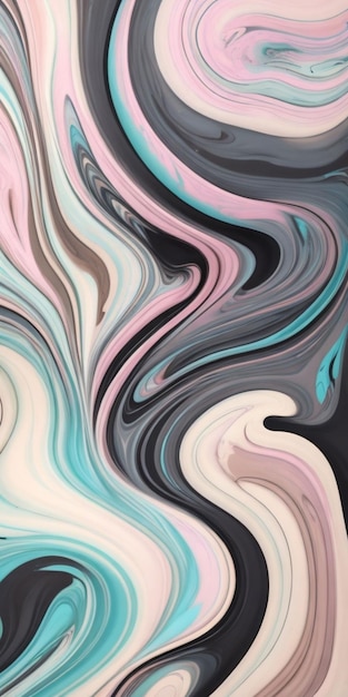 A painting of a black and pink abstract background with a blue and pink swirls.
