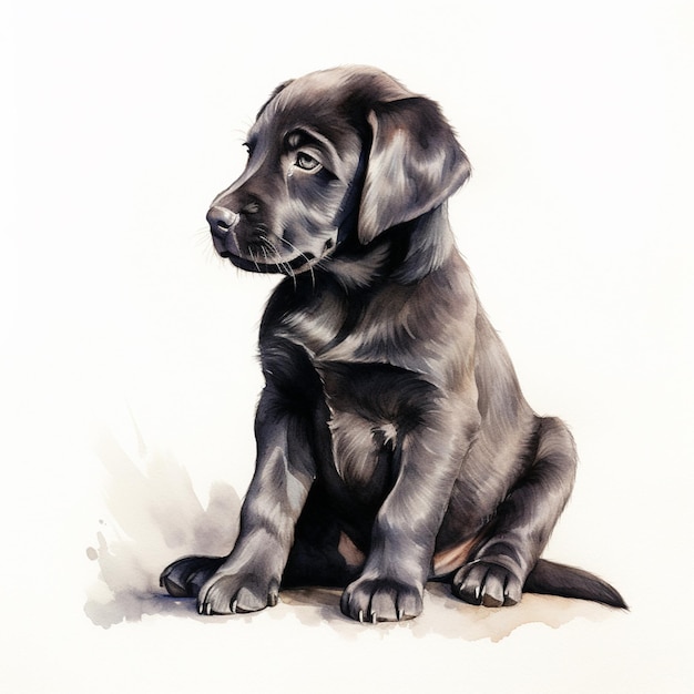 painting of a black puppy sitting on the ground generative ai