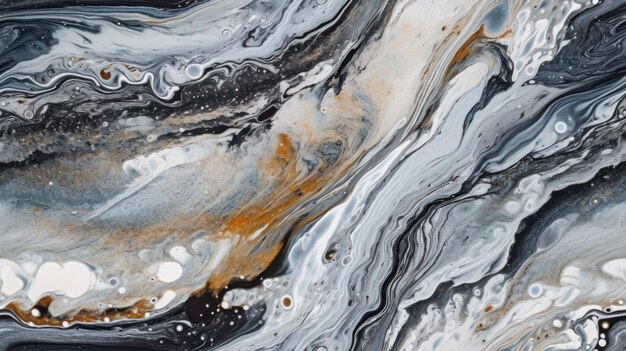 A painting of a black and white marble painting with black and white swirls.