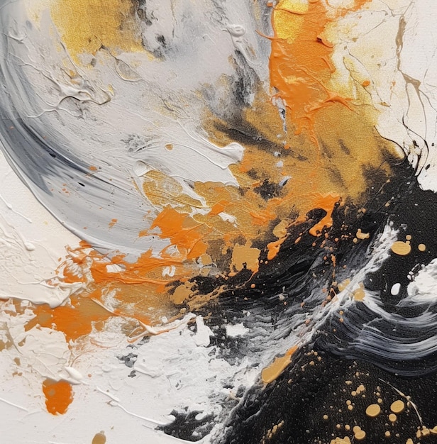 Painting of a black and white and orange abstract painting generative ai