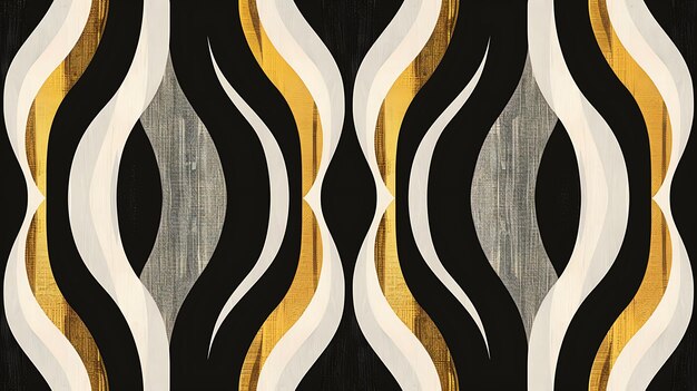 a painting of a black and white striped pattern with gold stripes