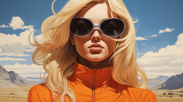 Photo a painting of a blonde woman in sunglasses ai