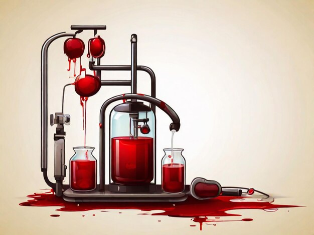 a painting of a blood sample with a bottle and blood on it