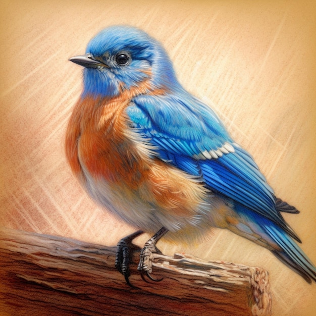 a painting of a blue bird with a yellow background