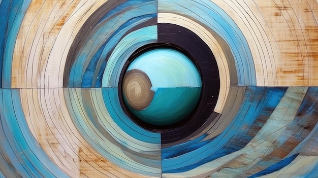 A painting of a blue circle with the word ocean on it.