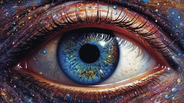 painting of a blue eye with a galaxy like background generative ai