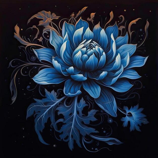 黒い背景の青い花の絵