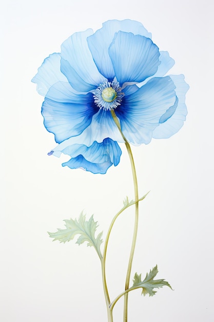 a painting of a blue flower with the word blue on it