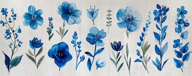 Painting of Blue Flowers on White Background