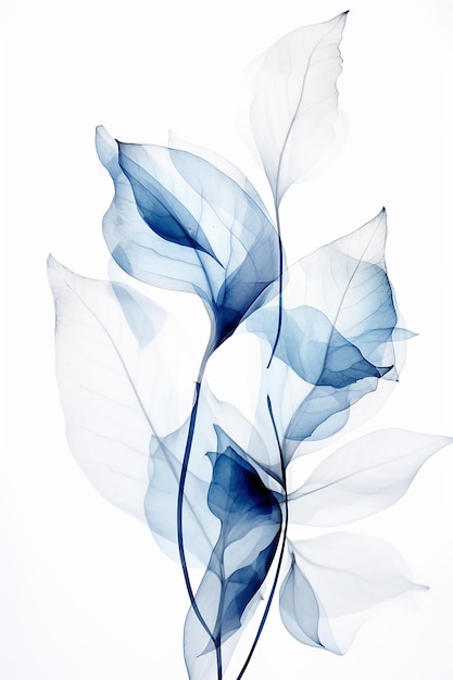 a painting of blue flowers with the blue leaves.