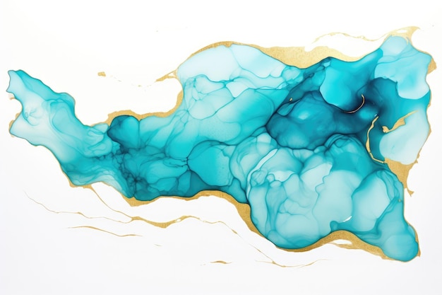 A painting of blue and gold paint on a white surface Digital image