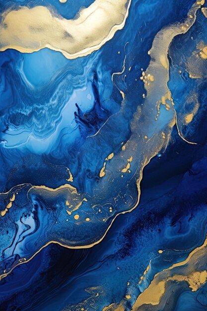 A painting of a blue and gold water