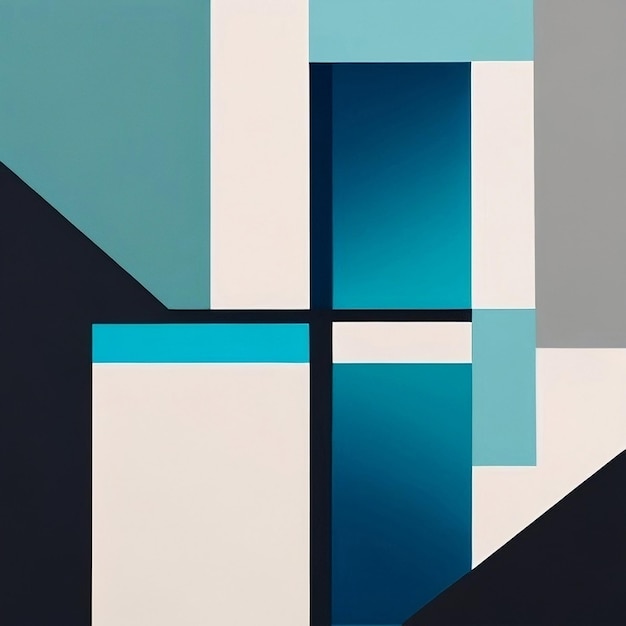 A painting of a blue and green abstract geometric background.
