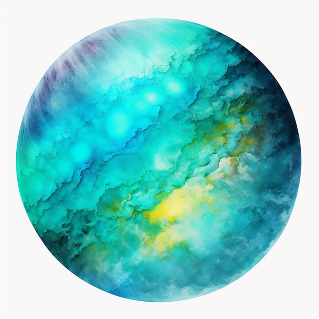 Photo painting of a blue and green circular with a yellow center generative ai