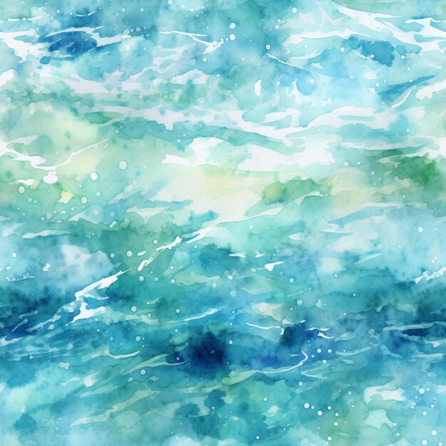 Photo painting of a blue and green ocean with waves and bubbles generative ai