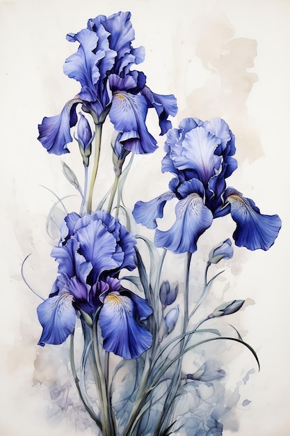 A painting of blue irises by person